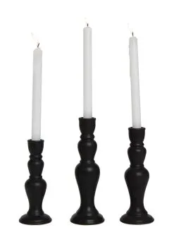 10" Matte Black Ceramic Candlestick Set