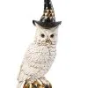 14" White & Gold Owl With Witch Hat On Gold Jack-O-Lantern