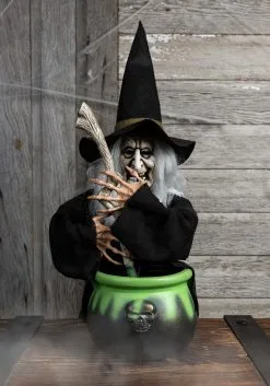 17" Brewing Witch With Black Cauldron -Halloween Costumes Shop 17 h black brewing witch w cauldron alt 2