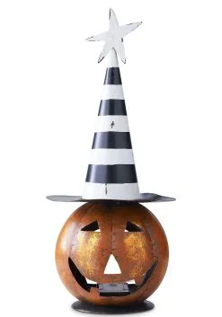 18 Inch LED Jack O Lantern With Black And White Hat
