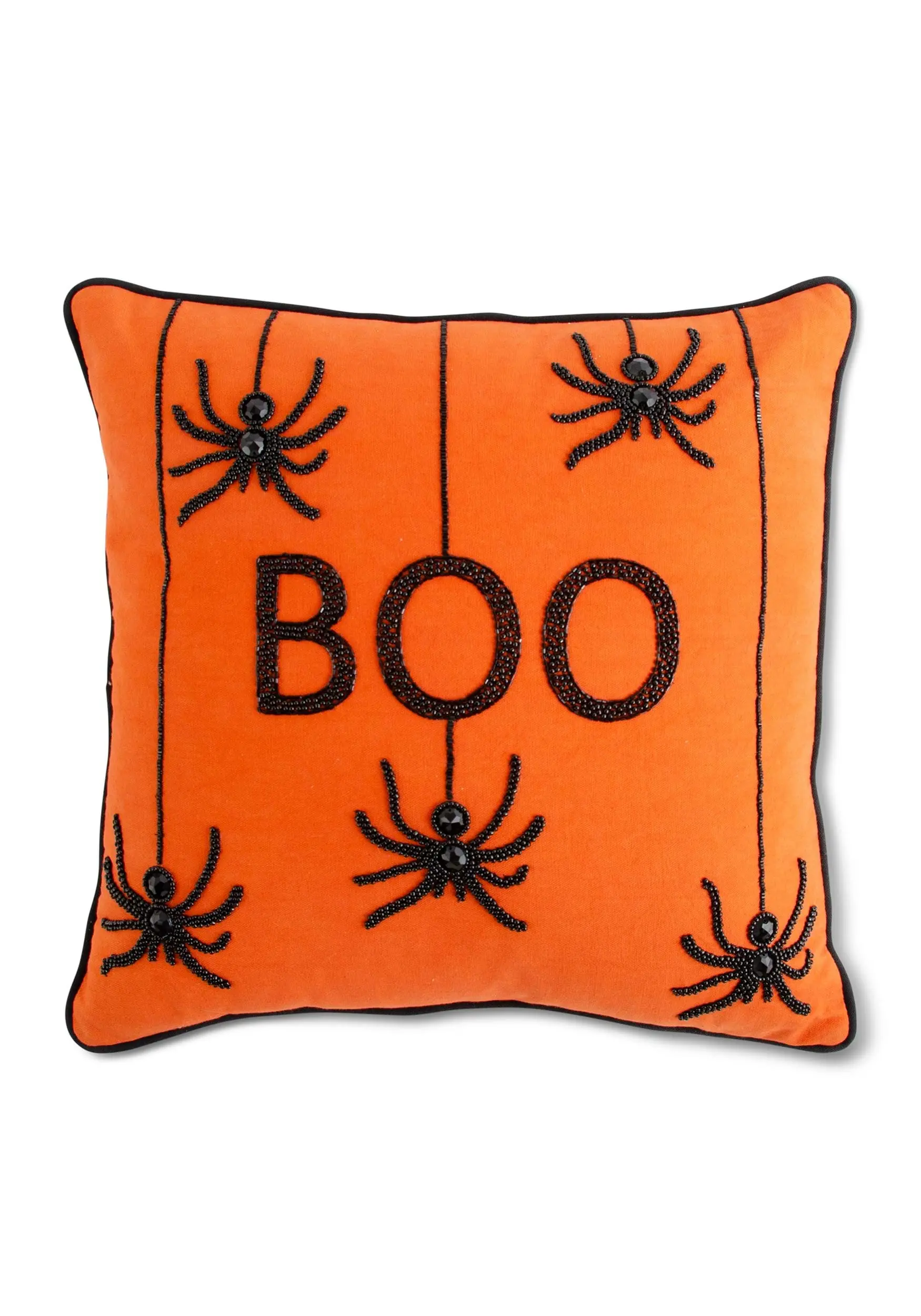 18 Inch Orange Square Beaded BOO Pillow With Spiders 1 18 Inch Orange Square Beaded BOO Pillow With Spiders