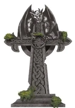 22-Inch Mossy Cross Gargoyle Tombstone Decoration
