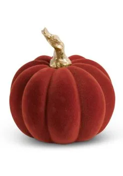3.5" Burgundy Velvet Pumpkin W/Twisted Gold Stem