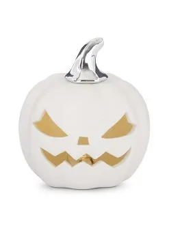 3.75-Inch White Ceramic LED Jack O Lantern