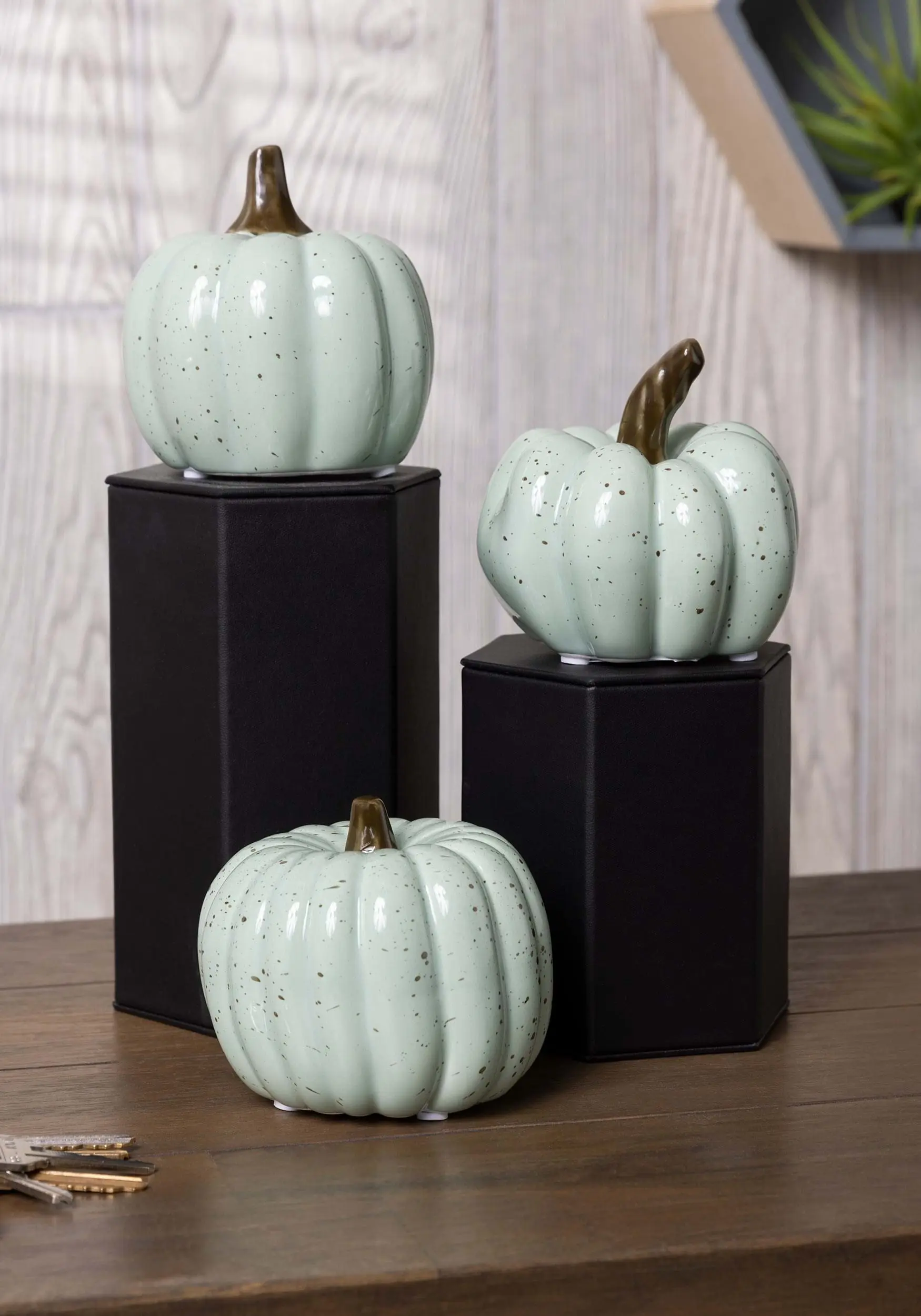 Set Of Three 4 Inch Mint Speckle Pumpkins 1 Set Of Three 4 Inch Mint Speckle Pumpkins