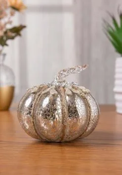 4" Glitter Detailed Mercury Glass Pumpkin