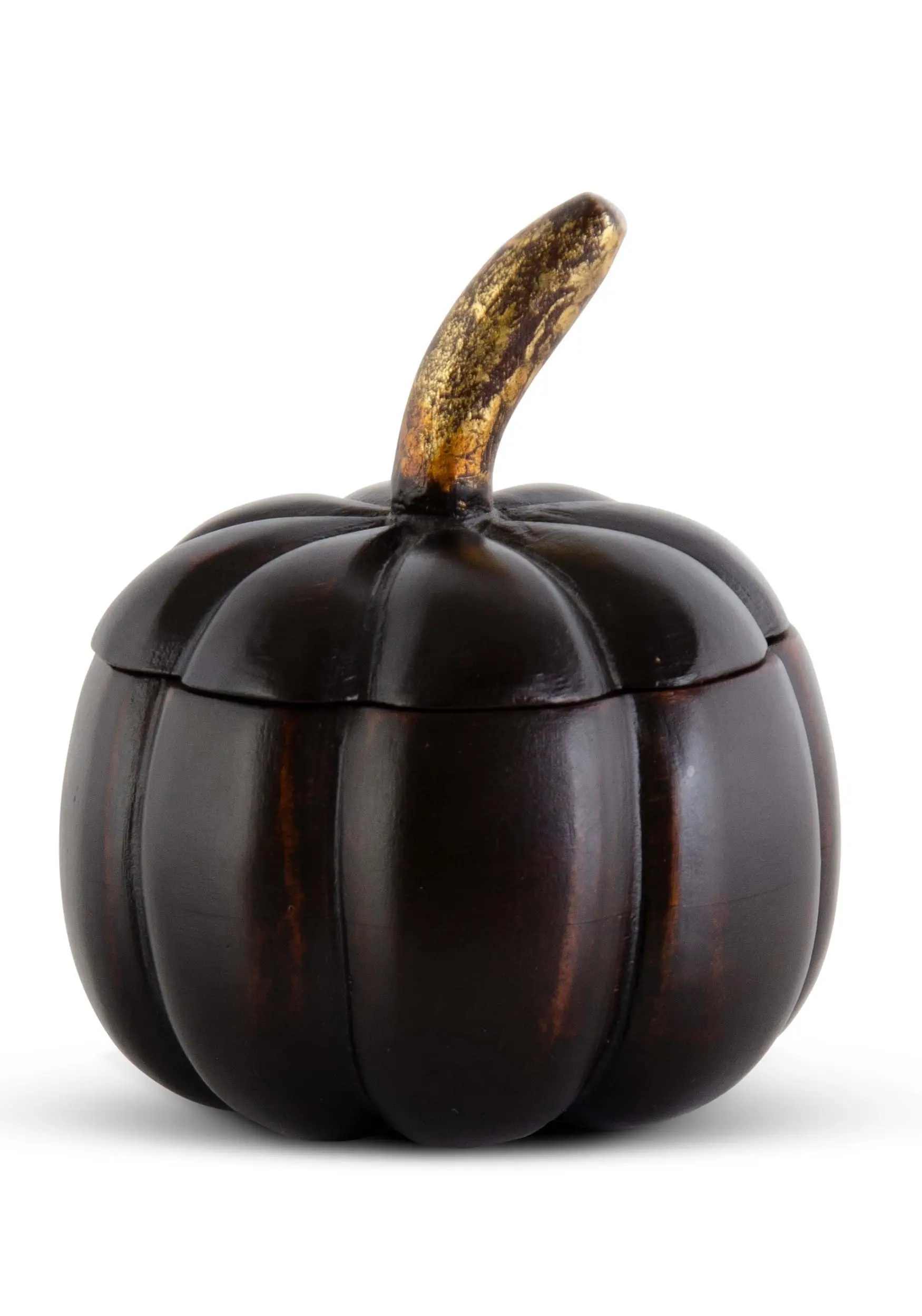 5 Inch Black Mango Wood Pumpkin With Lid And Gold Stem 1 5 Inch Black Mango Wood Pumpkin With Lid And Gold Stem