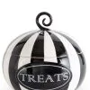 Nine Inch Black And White Striped Pumpkin Treats Container