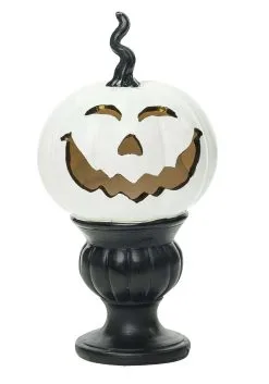 9" White Pedestal Light Up Pumpkin
