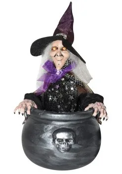 Animated Witch In Cauldron Decor