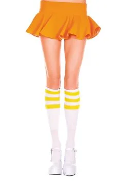 White/Yellow Athletic Knee High Stockings