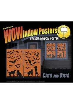 Silhouette Cats And Bats Window Poster -Halloween Costumes Shop cats bats silhouette window poster alt 3