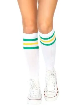 Green And Yellow Striped Athletic Socks For Women