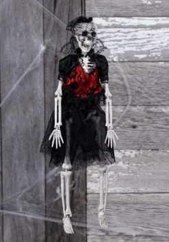 16 Inch Hanging Gothic Dress Skeleton Lady Halloween Decoration