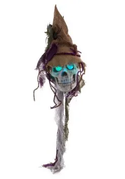 Light Up Hanging Skeleton Scarecrow Head Decoration