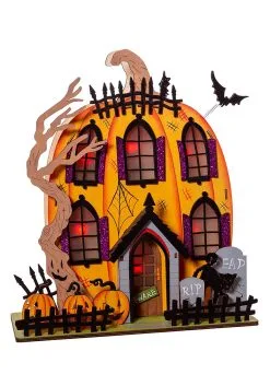 Light Up Wooded Jack 'O Lantern House Table Decoration