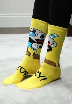 Cuphead Mugman Victory! Crew Socks -Halloween Costumes Shop mugman victory crew socks alt 2