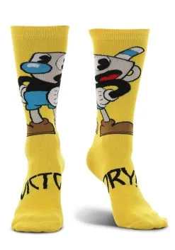 Cuphead Mugman Victory! Crew Socks -Halloween Costumes Shop mugman victory crew socks alt 3