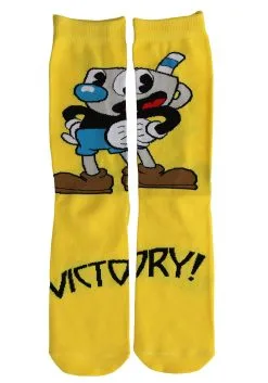 Cuphead Mugman Victory! Crew Socks -Halloween Costumes Shop mugman victory crew socks alt 5