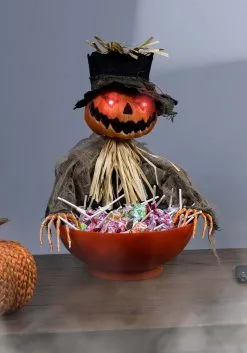 Animated Candy Bowl With Light Up Pumpkin Scarecrow 5 Animated Candy Bowl With Light Up Pumpkin Scarecrow -Halloween Costumes Shop pumpkin candy bowl with shaking alt 2