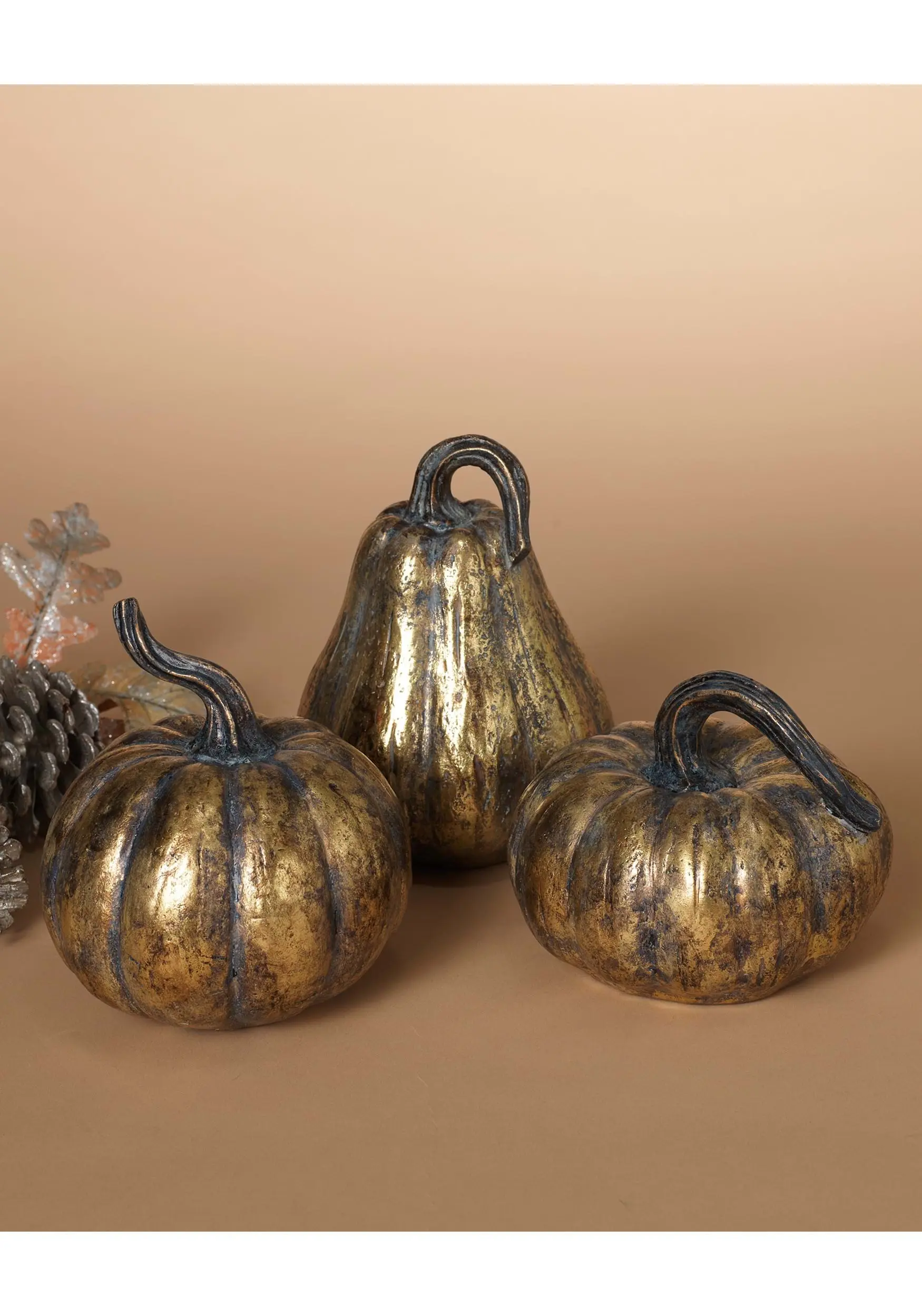 Gold 6" Set Of 3 Pumpkins 2 Gold 6" Set Of 3 Pumpkins - Image 2