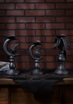 Set Of 3 Halloween Matte Black Candleholders