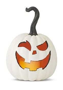White Resin LED Set Of Three Flicker Flame Jack O' Lanterns -Halloween Costumes Shop set of 3 white led flicker flame jack o lanterns alt 2