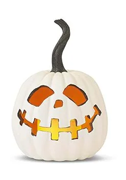 White Resin LED Set Of Three Flicker Flame Jack O' Lanterns -Halloween Costumes Shop set of 3 white led flicker flame jack o lanterns alt 3