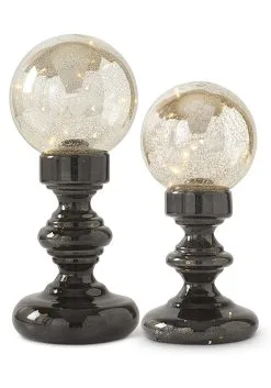 Set Of Two Mercury Glass LED Globes