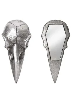 Raven Skull Silver Hand Mirror -Halloween Costumes Shop silver raven skull hand mirror alt 2