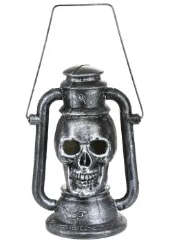 Silver Skull Lamp With 3 Color LED Light Up Eyes -Halloween Costumes Shop silver skull lamp w 3color led light alt 3