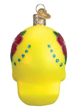 Yellow Sugar Skull Christmas Tree Ornament -Halloween Costumes Shop sugar skull ornament alt 2