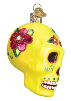 Yellow Sugar Skull Christmas Tree Ornament -Halloween Costumes Shop sugar skull ornament alt 3