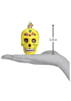 Yellow Sugar Skull Christmas Tree Ornament -Halloween Costumes Shop sugar skull ornament alt 4