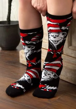 The Cat In The Hat Adult Crew Sock Set -Halloween Costumes Shop the cat in the hat adult crew sock 3 pack alt 2