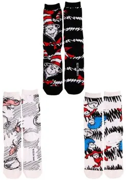The Cat In The Hat Adult Crew Sock Set -Halloween Costumes Shop the cat in the hat adult crew sock 3 pack alt 8
